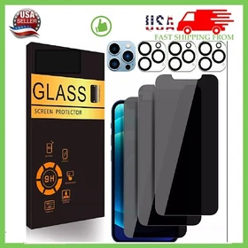 For iPhone 17 16 15 14 13 Pro Max Tempered Glass Privacy Screen Camera Protector