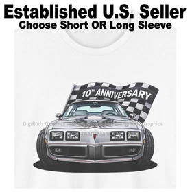 DigiRods Pontiac Trans Am 1979 10th Anniversary With Flag Cartoon Car T Shirt