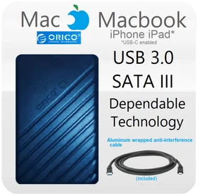 Mac Macbook Air/Pro/Mini 1TB or 500GB External Hard Drive iPhone iPad  OricoUSBC