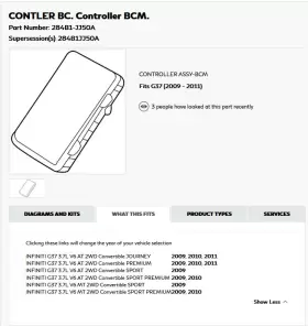 284B1-JJ50A INFINITI Convertible Bcm Bcu Body Control Module #2