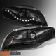 Fit 2006-2008 Audi A4 DRL LED Projector Halogen Type Black Headlights Assembly